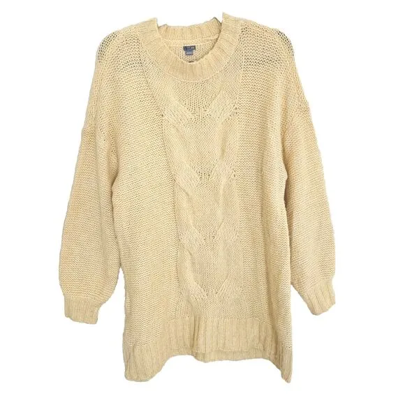 Aerie Happy Place Wool Oversized Sweater Chunky Cable Knit  XS Yellow Cozy Soft - Image 2