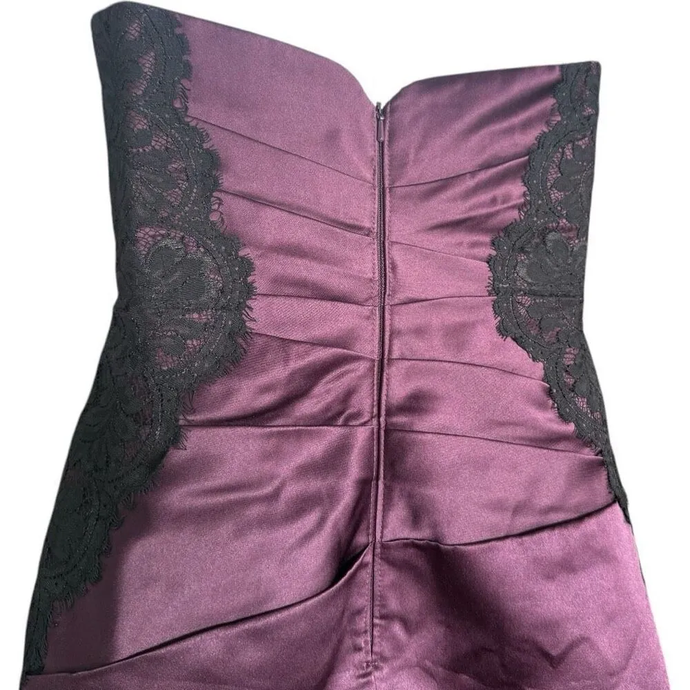 NWT Womens David’s Bridal Strapless Sleeveless Plum Lace Satin Formal Dress - 2 - Image 3