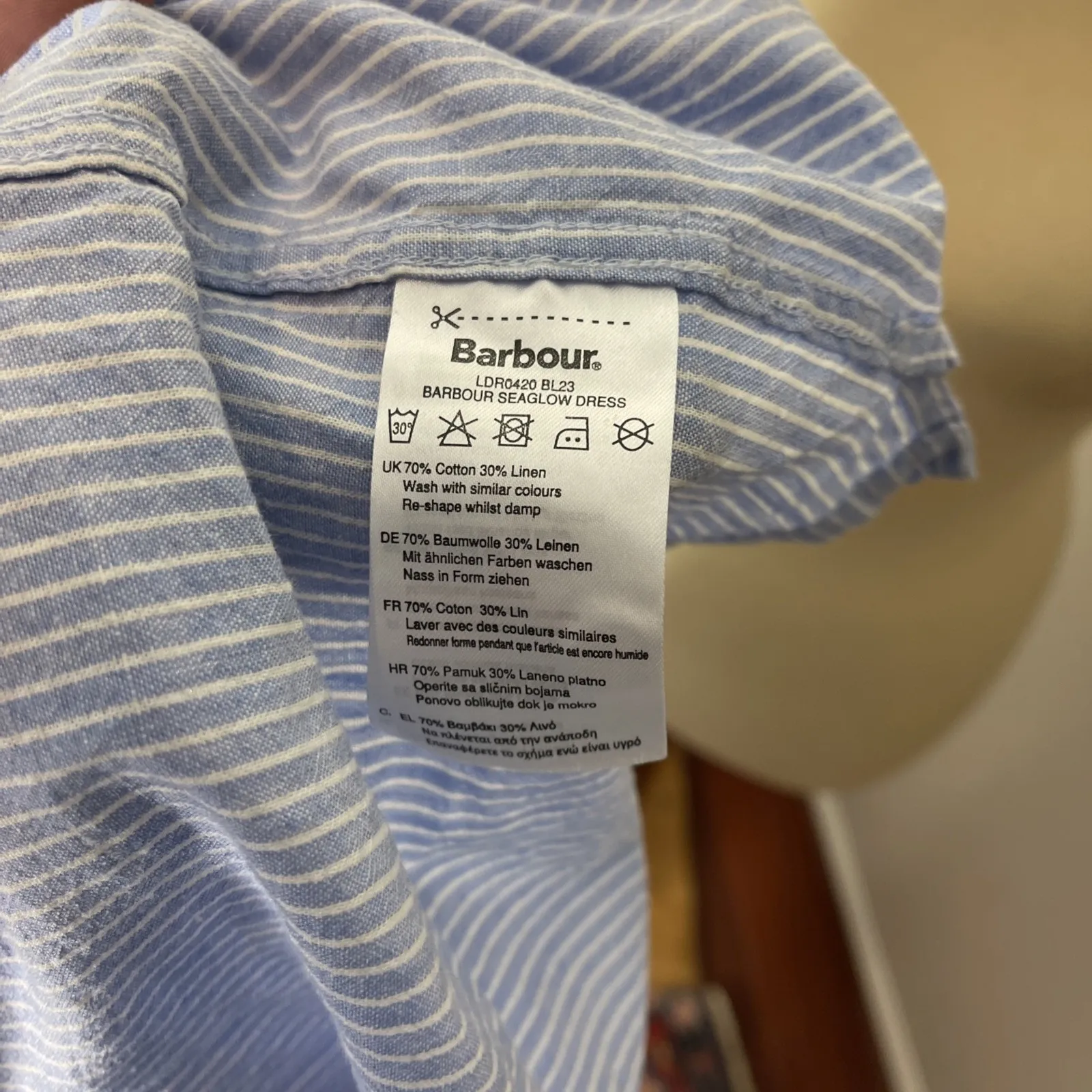 Barbour Seaglow Stripe Cotton‎ & Linen Shirtdress Sz 6 - Image 9