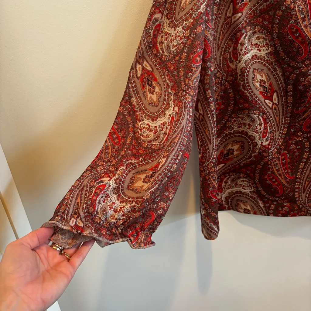 Lady Winn California By Teddi Vintage Women's Long Sleeve Paisley Boho Tops 42 Red Size L - Image 3