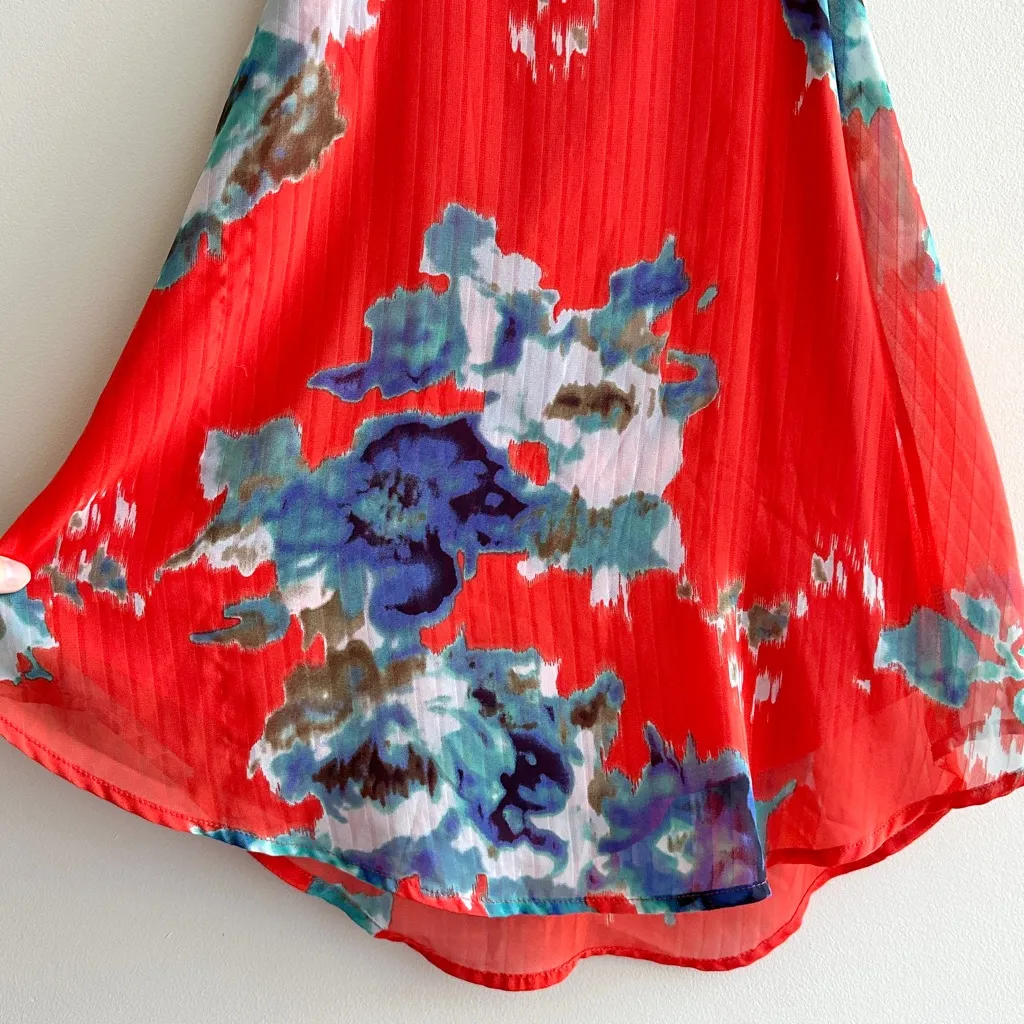 Sienna Sky Tropical Pleated High Neck Tank Top, Orange/Blue Floral, XS - Image 11