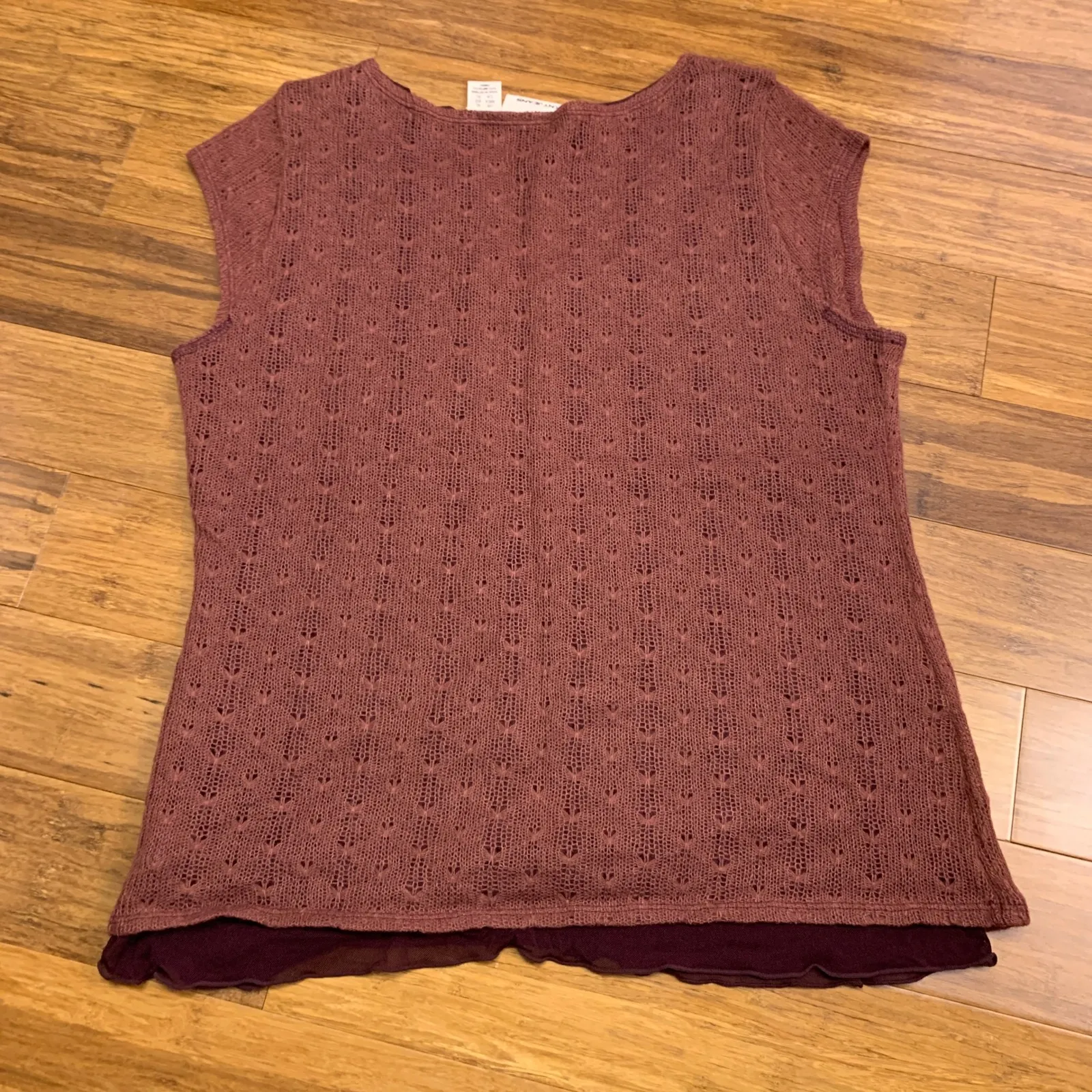 DKNY Jeans Womens Burgundy Knit Layered V Neck Cap Sleeve‎ Top Size XL Blouse Purple - Image 4