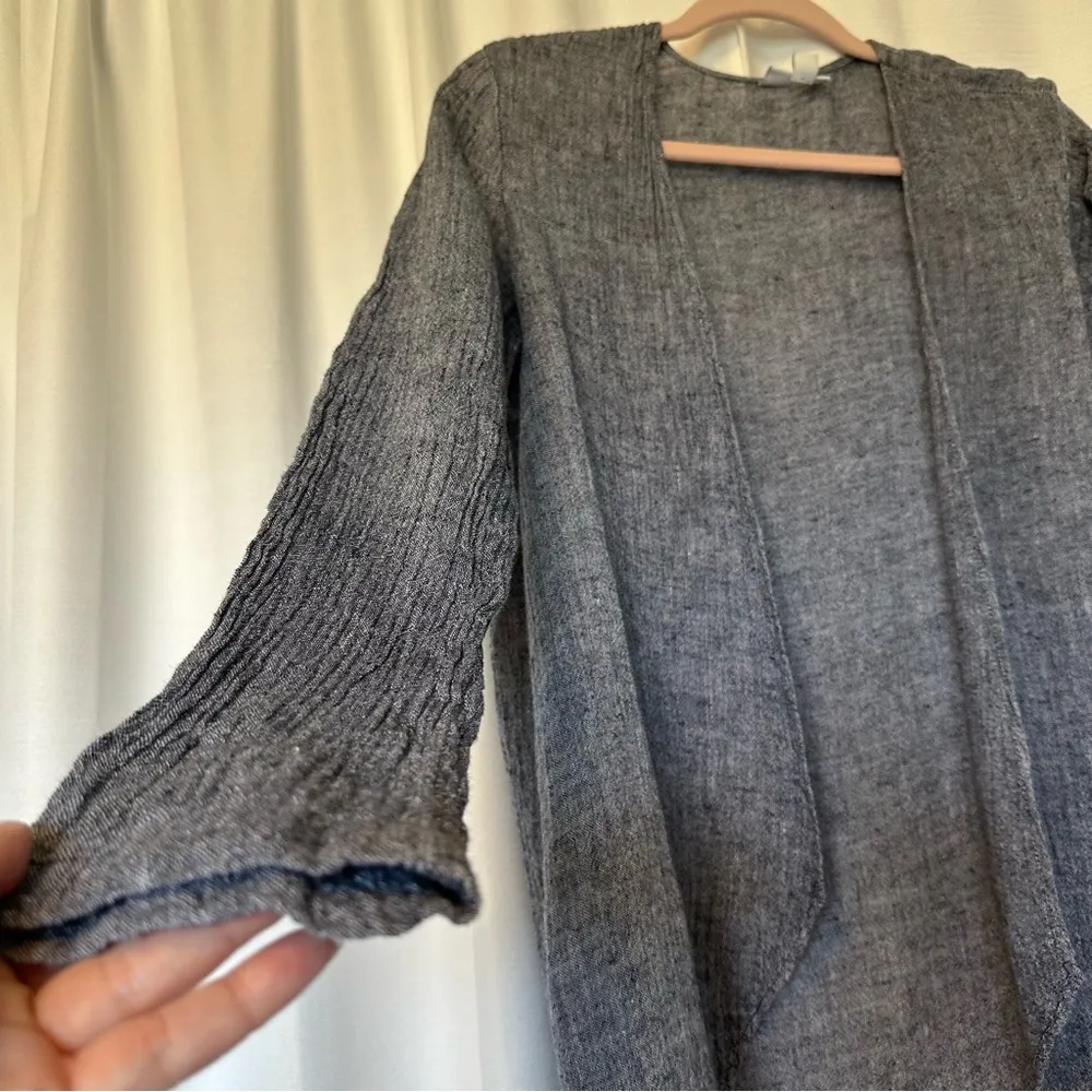 Linen Pure Jill J. Jill Blue Crinkle Long Sleeve Open Front Cardigan Top Sz XS - Image 4