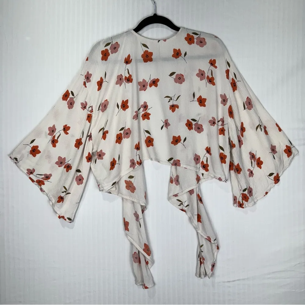 Billabong White & Orange Floral Kimono Cardigan Women’s Size Medium Coastal Boho - Image 2