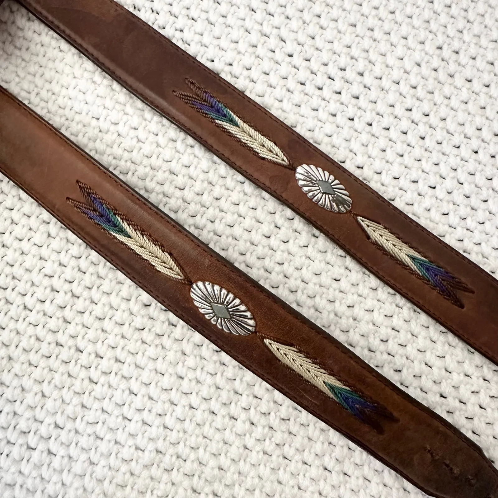 Tony Lama Brown Leather Vintage Western Native Embroidered Concho Belt 40 7699L - Image 8