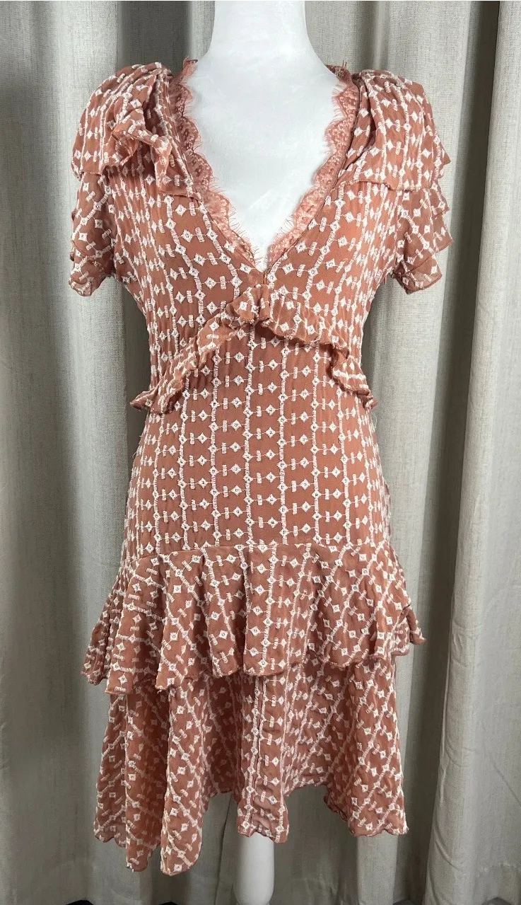 Walter Baker Ruffle Mini Dress Women's Size 4 Short Sleeve Floral Boho,Casual - Image 1