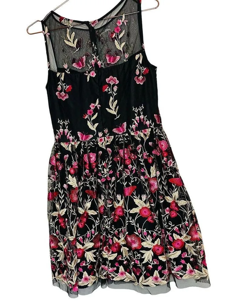 SHOSHANNA MIDNIGHT Black Pink Bayard Embellished Floral Mesh Mini Dress Size 8 - Image 5