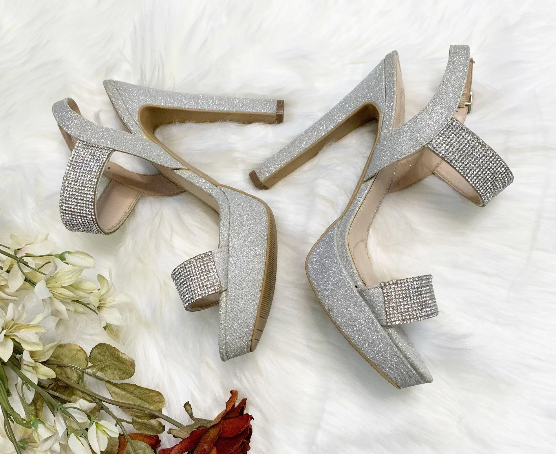 I. Miller Silver Glitter Rhinestone Platform Heels - Image 4