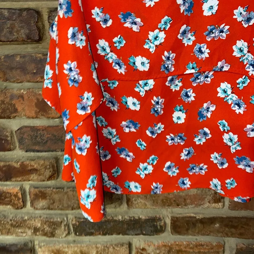 Xhilaration Orange Floral Tiered Peek-A-Boo Keyhole Sleeveless Top Women's Large - Image 3