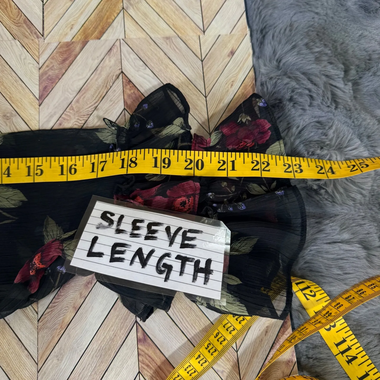 Arizona Jean Co Black Floral Ruffle Mock Neck Long Sleeve Sheer Blouse XL Boho - Image 13