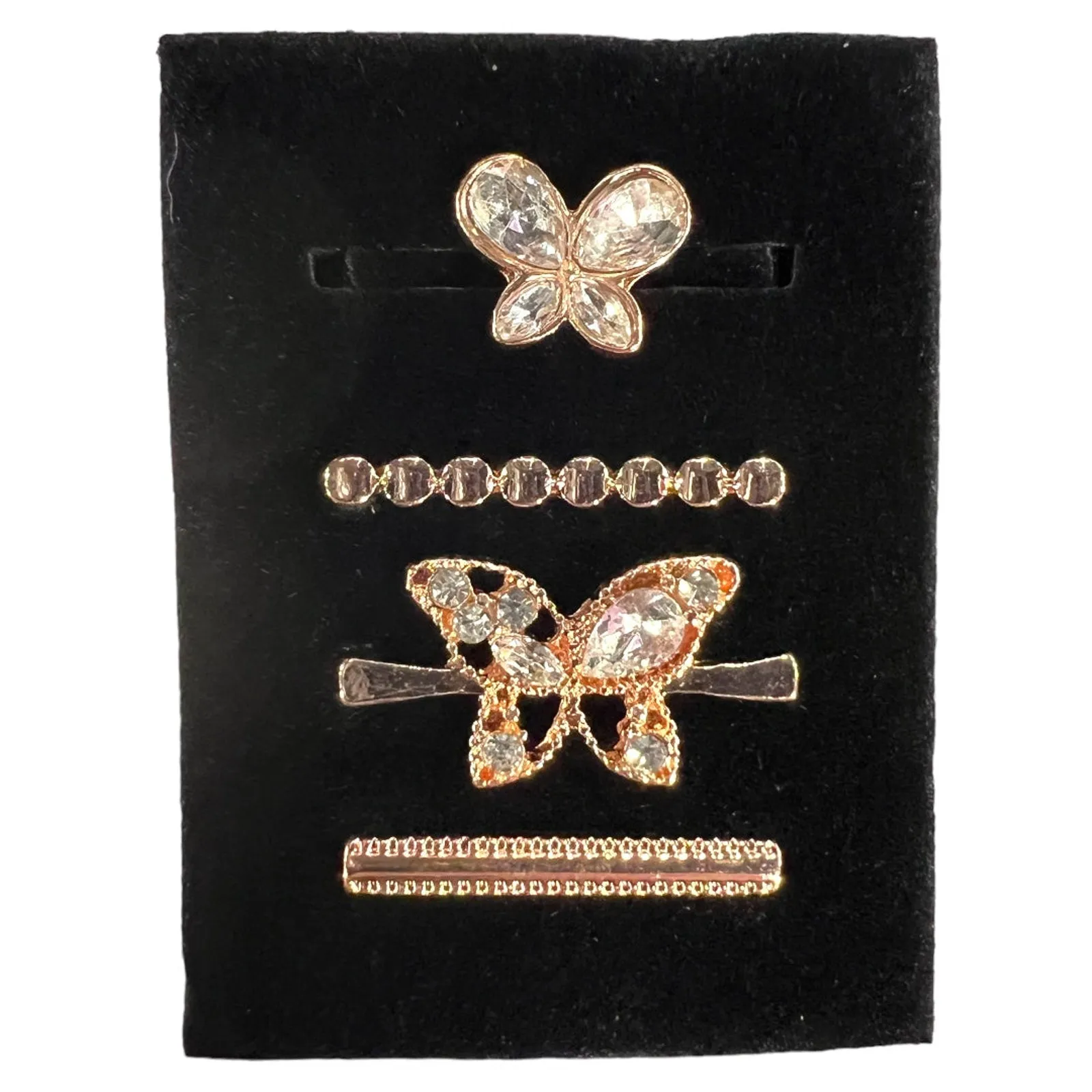 4 Piece Rose Gold Jeweled Butterfly Watch Band Charm Set - Image 3