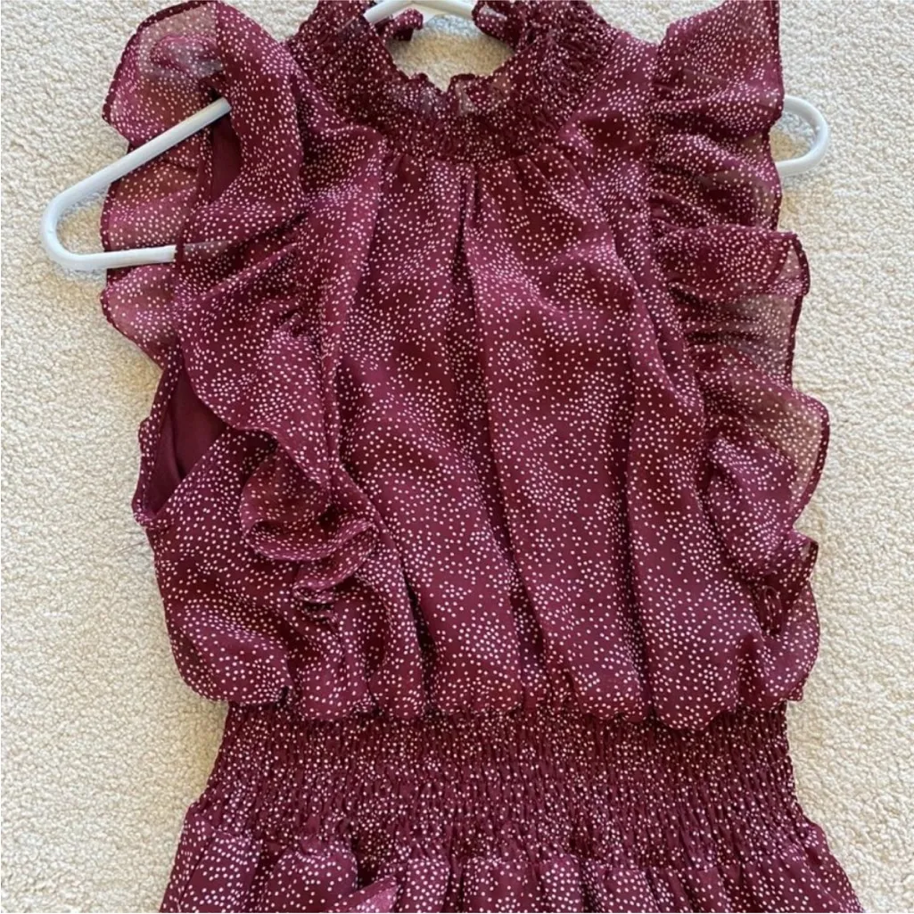 Avec Les Filles Red/Maroon Ruffle Dot Maxi Dress Sz 10 - Image 2