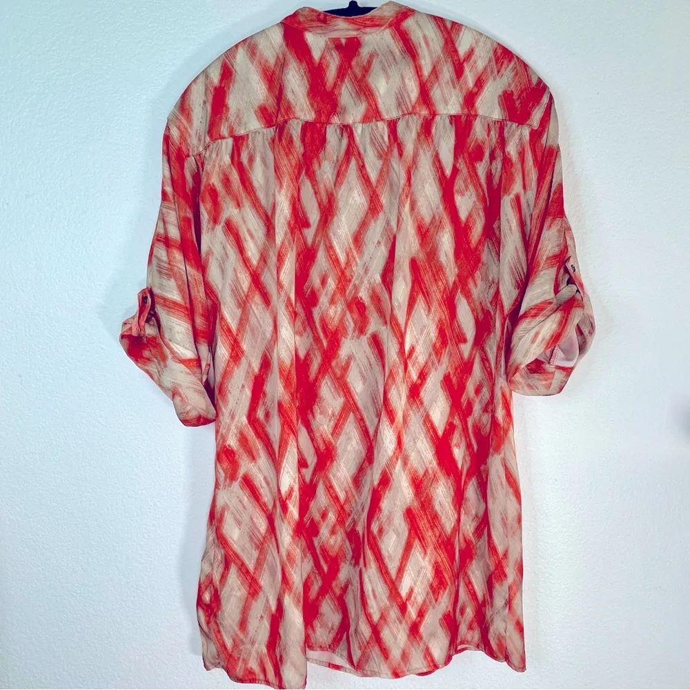 New York & Co extra long short sleeve blouse top cuffed sleeve button half front - Image 2