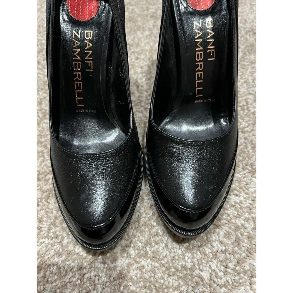 Banfi Zambrelli Black Leather Patent Pump Shoes Slip On Slim Heel size 8.5 Black - Image 8