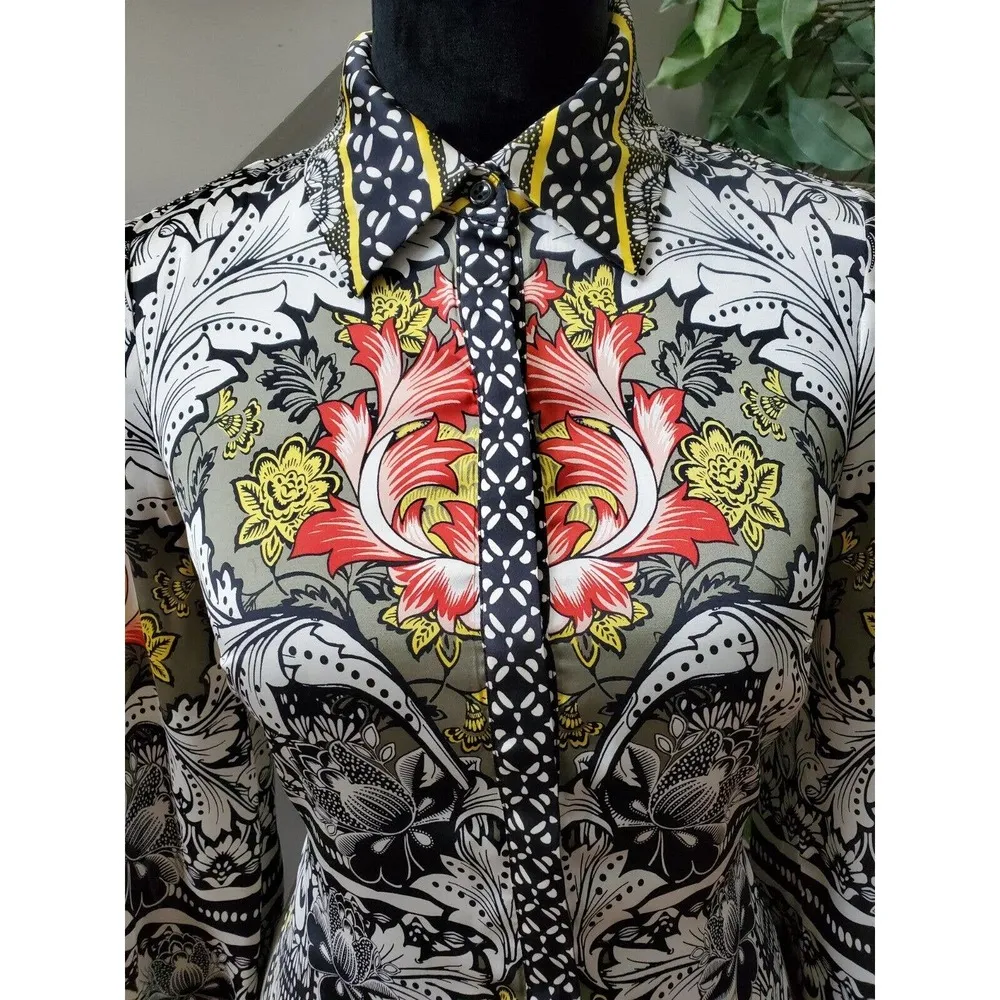 Bebe Women Multicolor Polyester Collared Long Sleeve Length Shirt Dress Size XS - Image 5