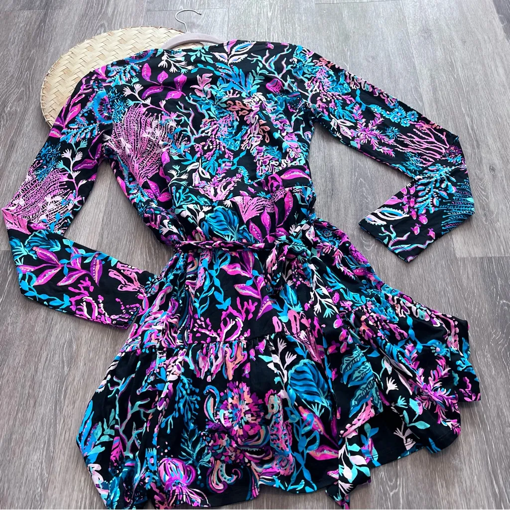 Lilly Pulitzer Misha Long Sleeve Wrap Romper Onyx Twilight Coral, Size M $178 - Image 11