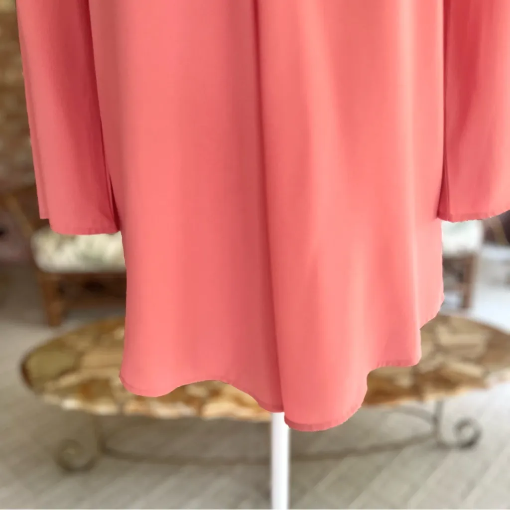 Ann Taylor Top V-Neck Crepe 3/4 Flared Sleeve Coral Peach S Casual brunch Office - Image 4