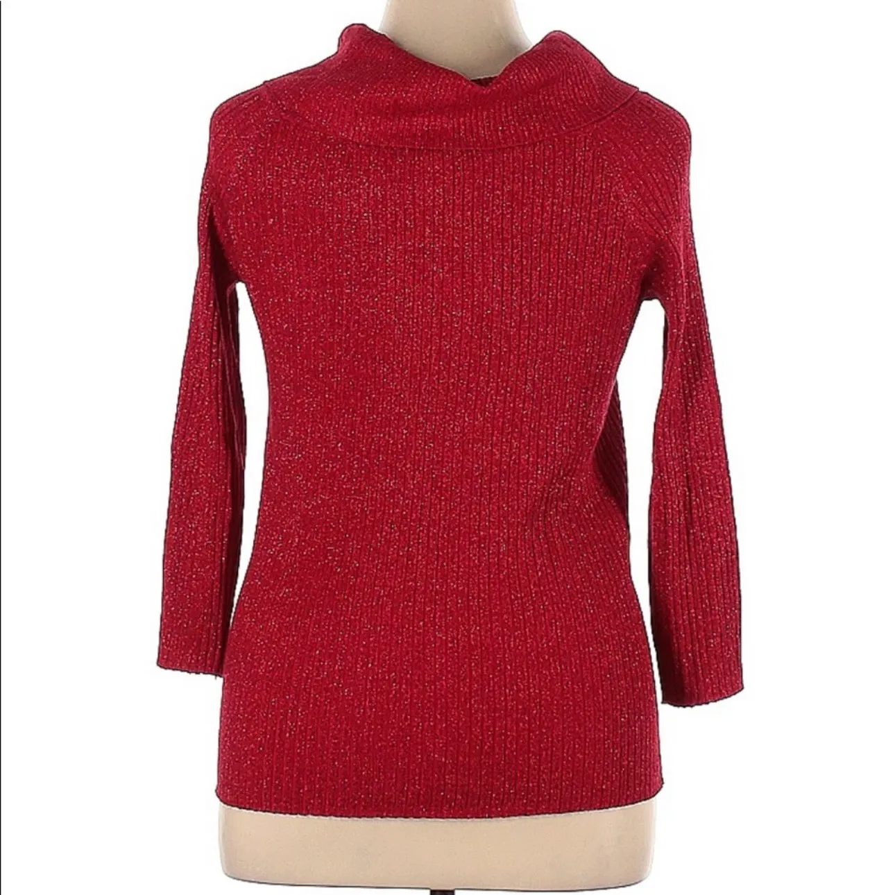 Red Metallic Pullover Cowl Neck Sweater Size XL - Image 3