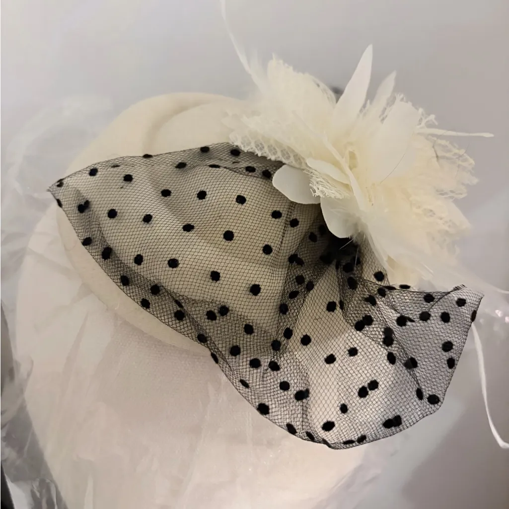 Vintage White and Black Polka Dot Fascinator Kentucky Derby - Image 5