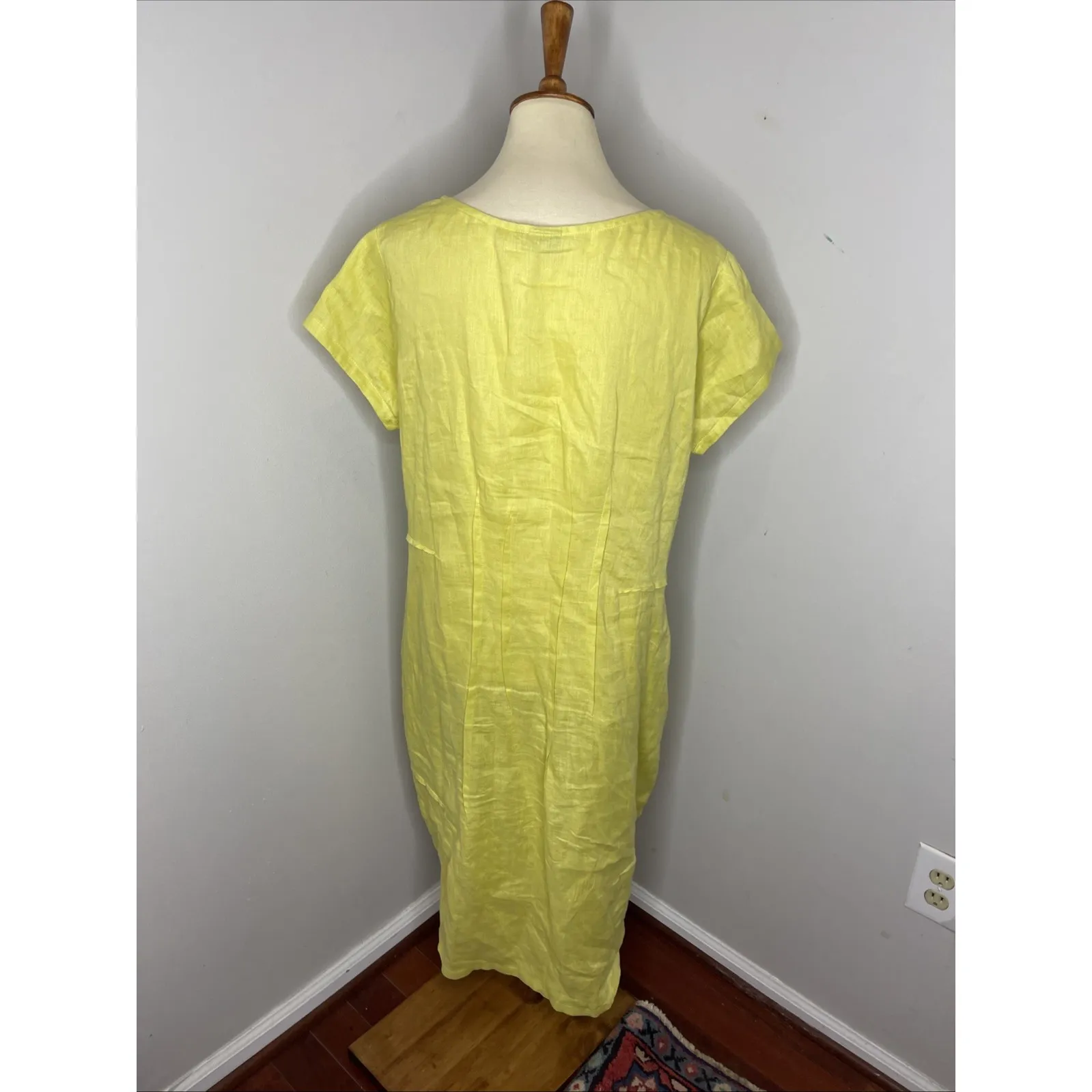 Womens Lisa Bayne Yellow Linen Short Sleeve Langenlook Dress Medium‎ M - Image 3