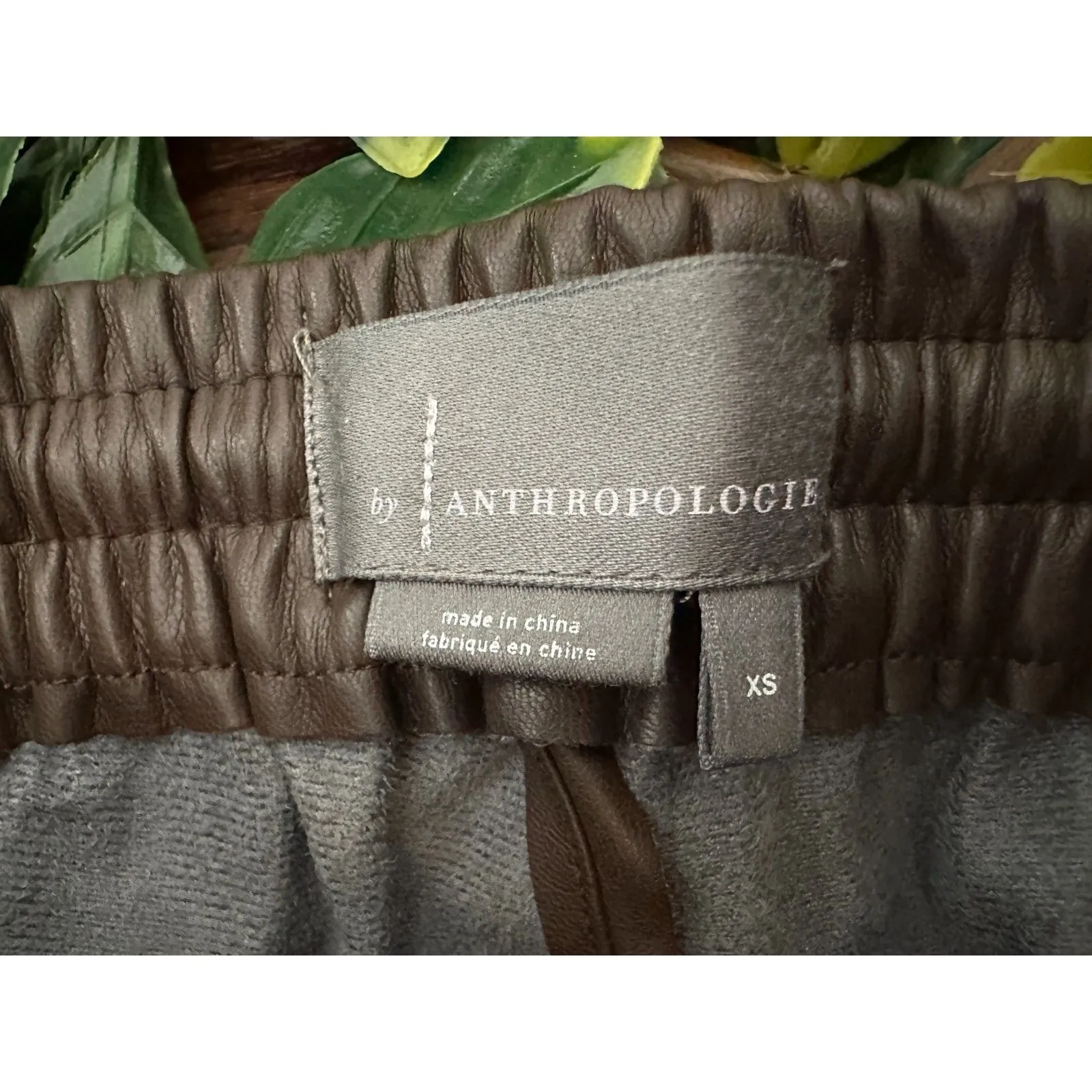 Anthropologie Brown Pleather Joggers Size XS - Image 3