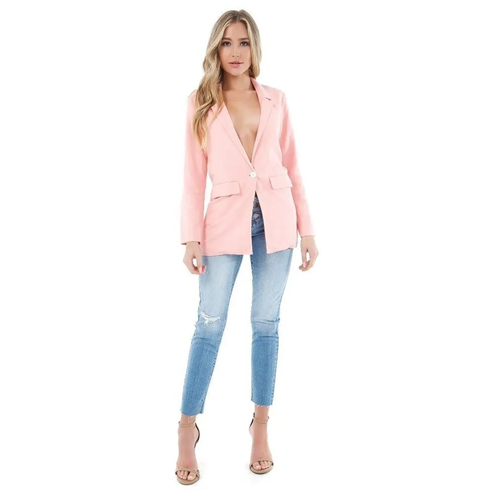 Charlie Holiday Elle LInen Blazer in Pink Lemonade 4 Womens Jacket - Image 4