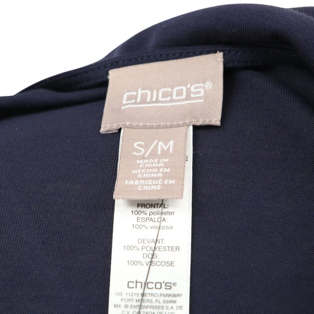 NWT Chicos Animal Geo Print V-neck Paula Poncho Top Navy Blue S/M - Image 6