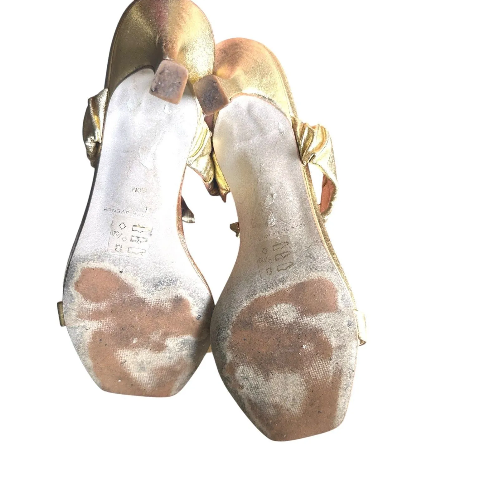 SAKS FIFTH AVENUE Gold Strappy‎ Heeled Sandals Sz 6 - Image 4