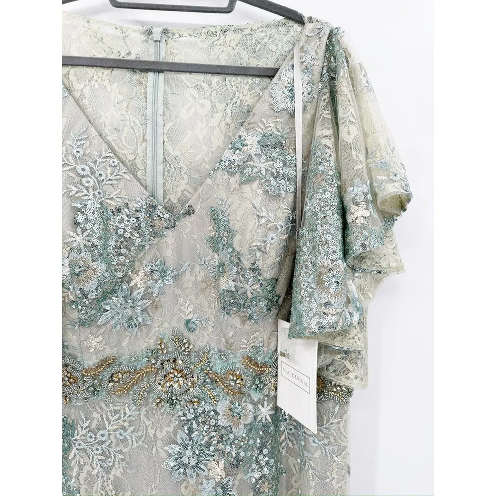 Mac Duggal 67842 Bell Sleeve Floral Seafoam Embellished Gown Dress 16 NWT - Image 7