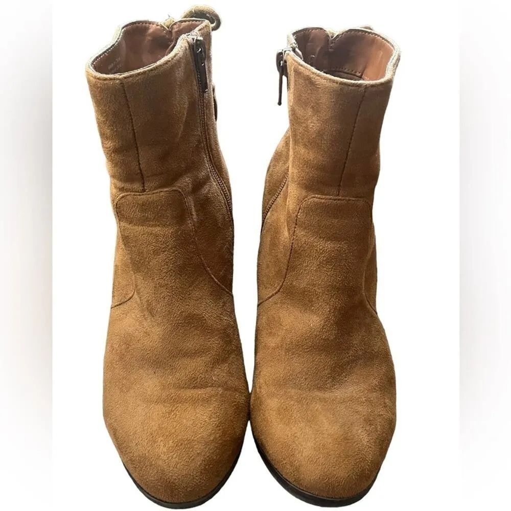 Parker & Sky Ankle Boots Size 8.5 Cognac Brown Faux Suede Block Heel 3.5” Zip - Image 2