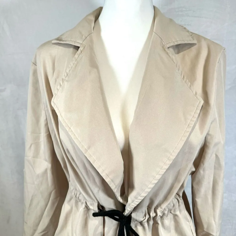 SheIn Lapel collar roll tab drawstring waist trench coat with pockets size large - Image 7