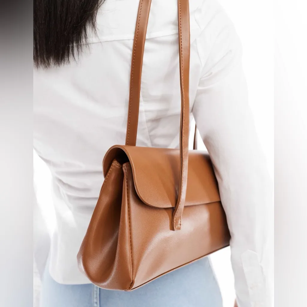 ASOS - tan brown flap shoulder bag elongated faux leather purse - Image 3