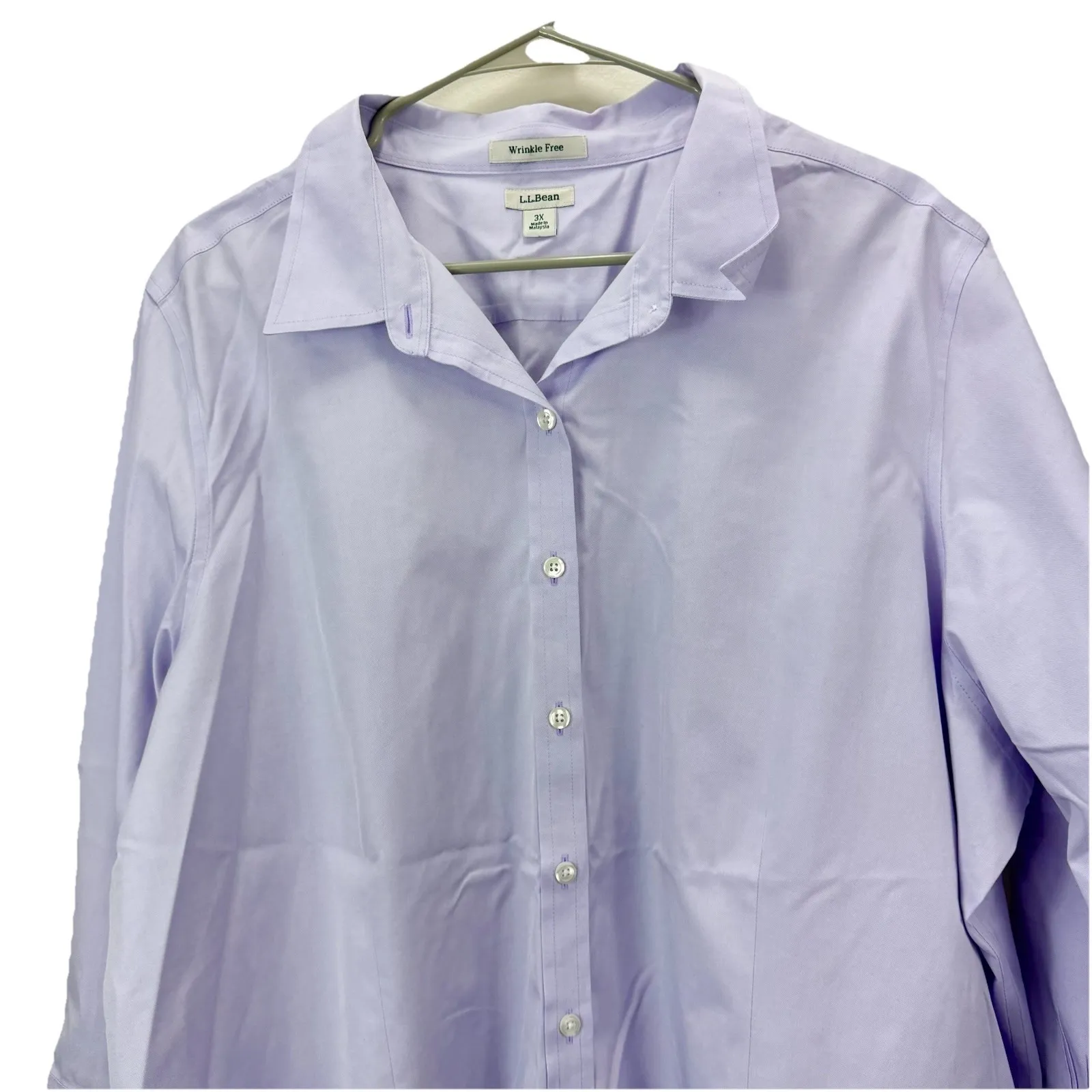 LL Bean Lavender Wrinkle Free Pinpoint Cotton Oxford 3/4 Sleeve Shirt Size 3X Green - Image 4