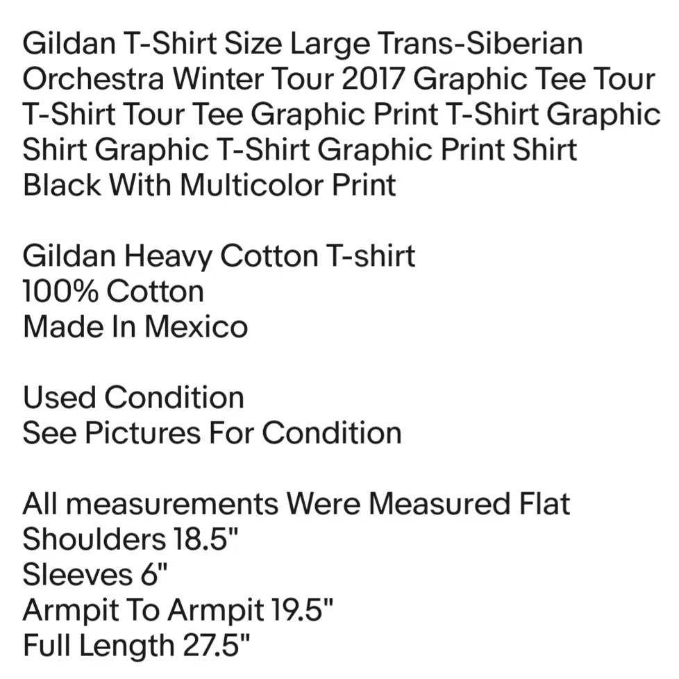 T-Shirt Size Large Trans-Siberian Orchestra Winter Tour 2017 Graphic Tee Tour T-Shirt Unisex - Image 2