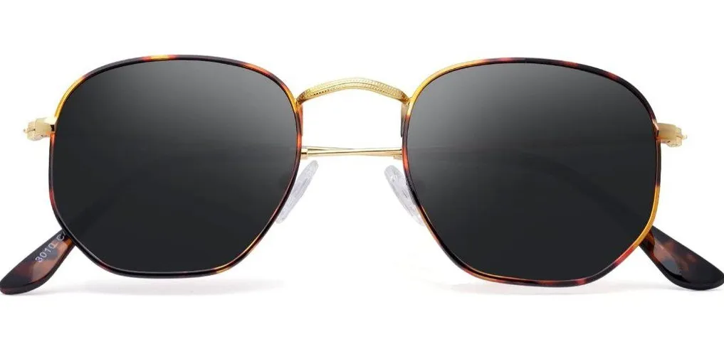 Unisex Grey/Leopard Trendy Square Hexagonal Mirrored Sun Glasses UV Protection Black - Image 1