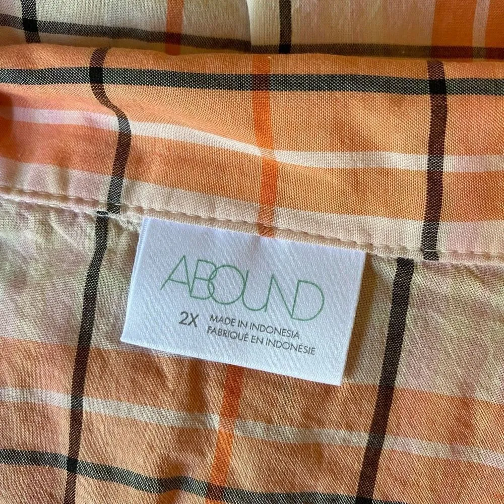 Abound Womens Coral Orange Plaid Button Down Shirt Cotton Crop Top Size 2X NWT - Image 5