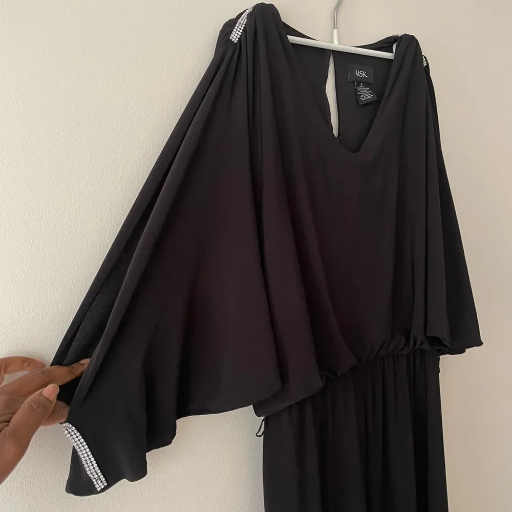 MSK Cold Shoulder 3/4 Sleeve V Neck Evening Wide Leg Jumpsuit S Classy Elegant Black - Image 10