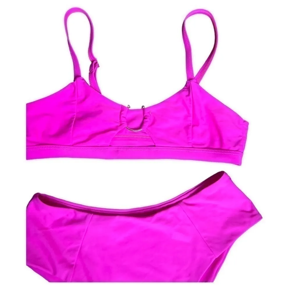 Womens High Waisted Bikini Open Ring Sexy Brazilian Medium 2 Piece Set Hot Pink - Image 6