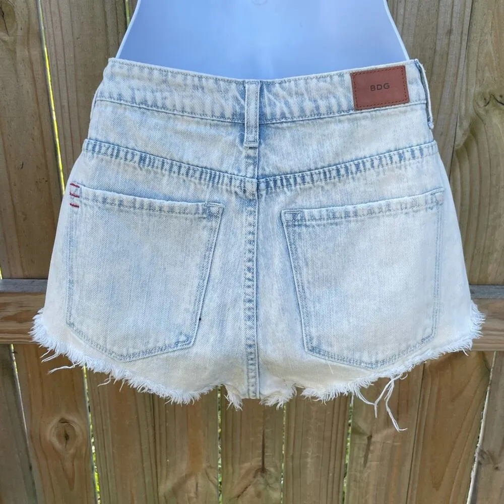 BDG acid wash Super High Rise Dolphin frayed cut off denim shorts - Image 2