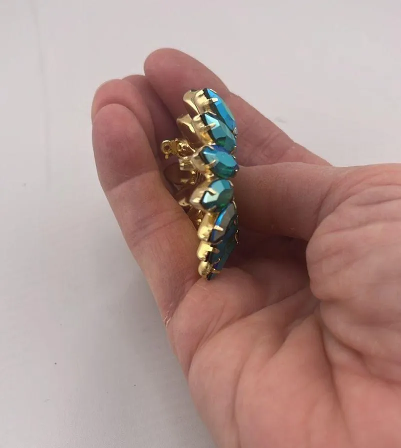 Vintage Peacock Aurora Borealis Blue Green Brooch Pin Fashion Jewelry - Image 9