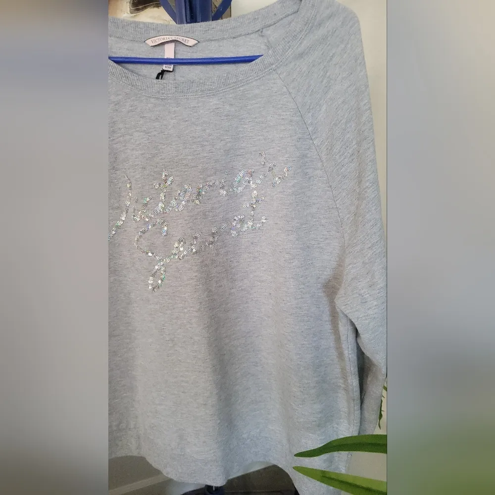 Victoria Secert  Gray Sequin Embellished Sweatshirt Size M - Image 3