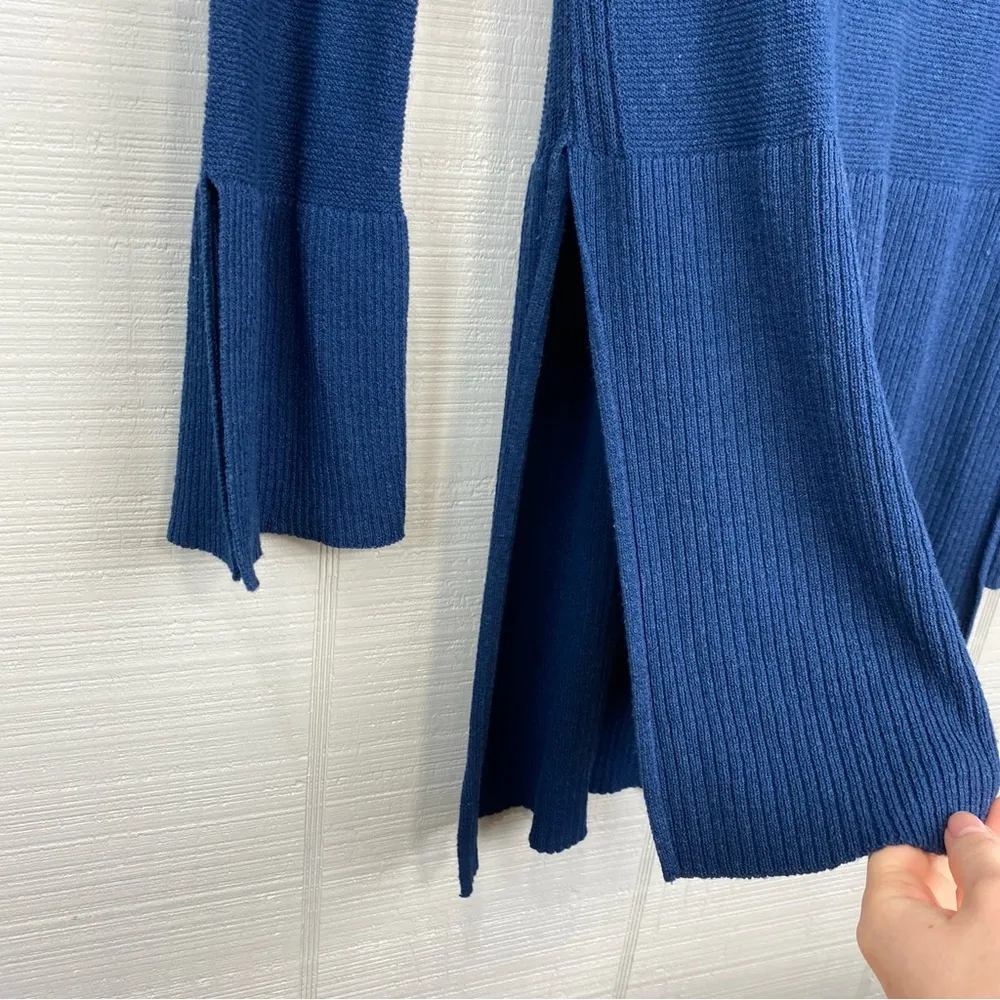 Free People Navy Blue Criss Cross Neckline Long Bell Sleeve Tunic Sweater Top XS - Image 6