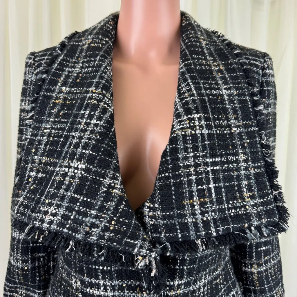 Women's Donna Karan Tweed Long Sleeve Blazer Jacket Size 6 Black *Missing Belt* - Image 7