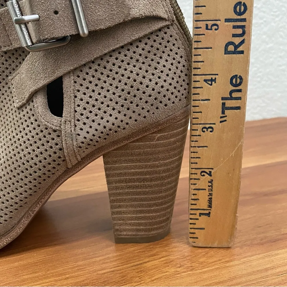 VINCE CAMUTO Perforated Tan Suede Heeled Booties Ankle Boots Women’s Size 7.5 - Image 9