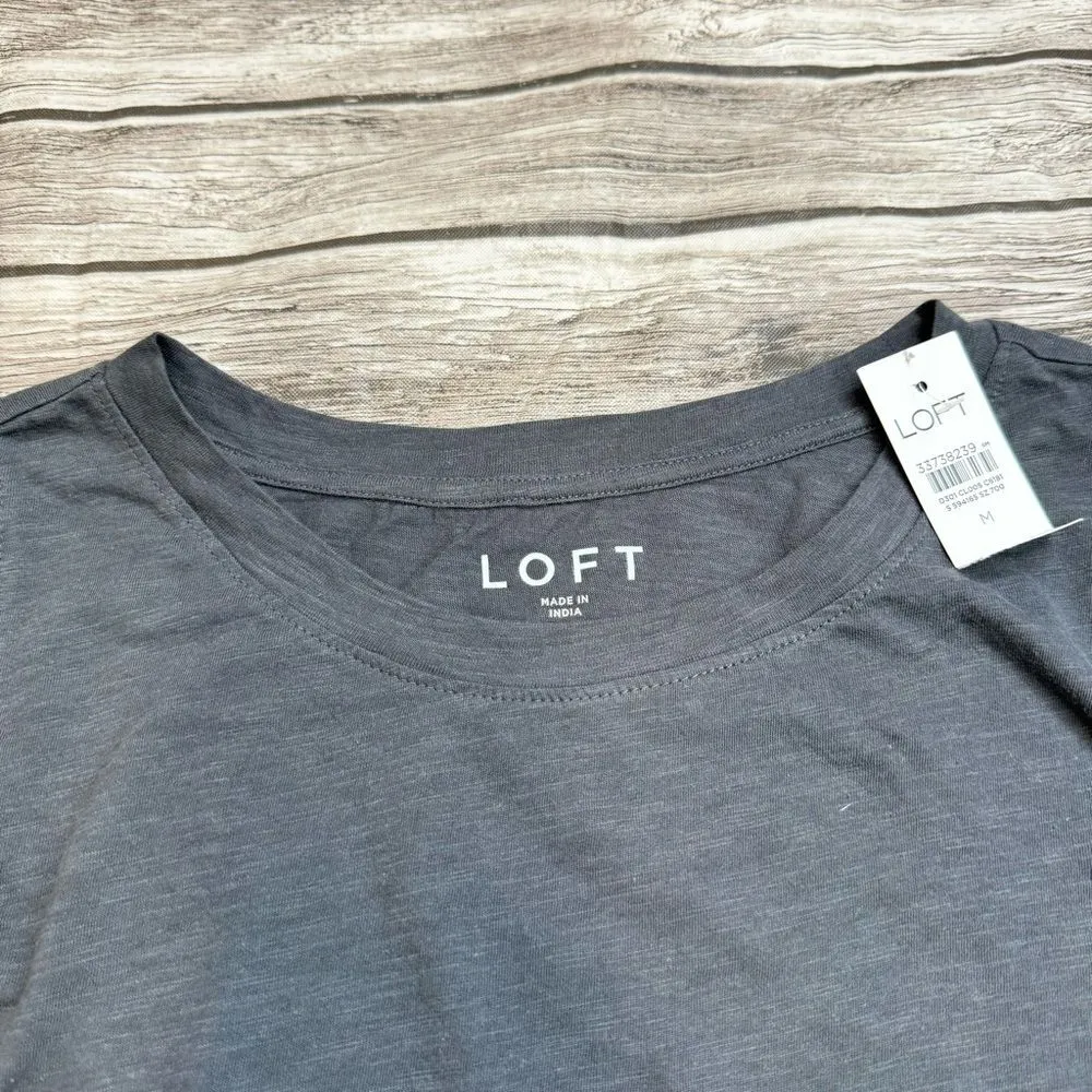 LOFT Women's Crinkle Lace Peasant Sleeve Blouse Top M Med Medium Dark Grey Gray - Image 5