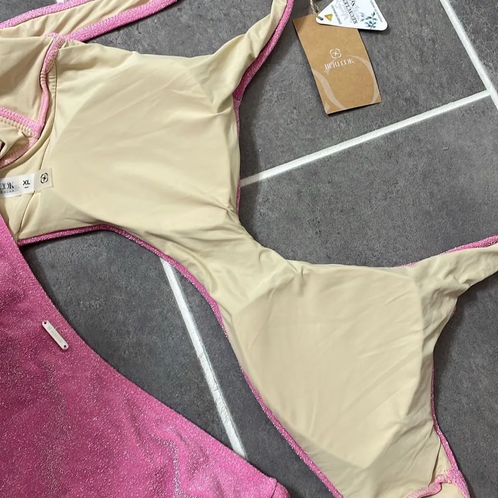 Berlook Shimmer Pink Lurex Cutout One Piece Swimsuit size XL - Image 8