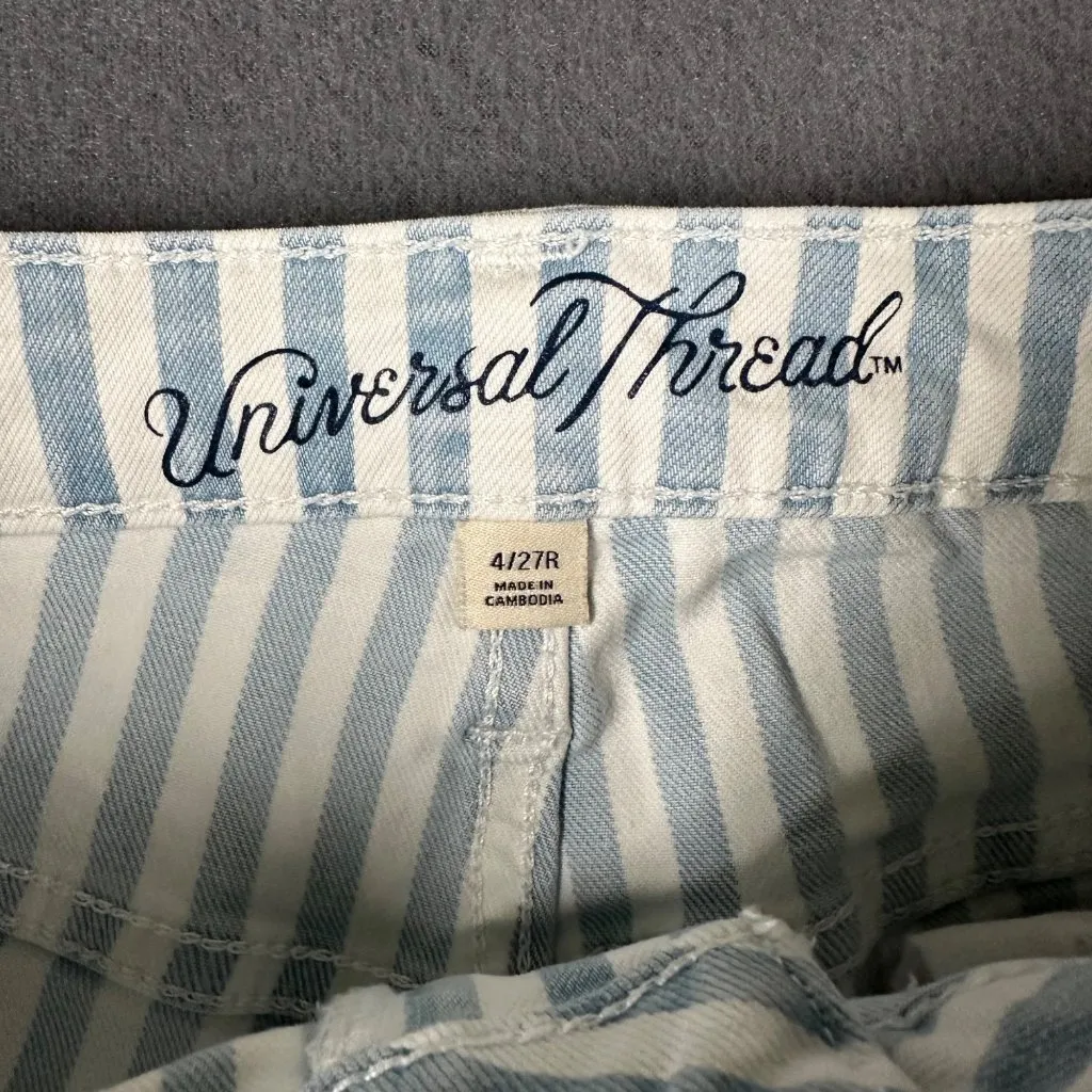 Universal Thread 4/27R Blue White Striped High-Rise Denim Shorts‎ Cotton Blend - Image 5