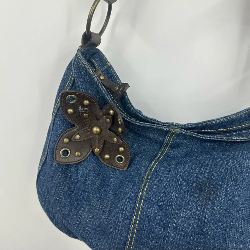 Vintage Y2K Boho Fairycore Denim Shoulder Bag Whimsical Floral - Image 6