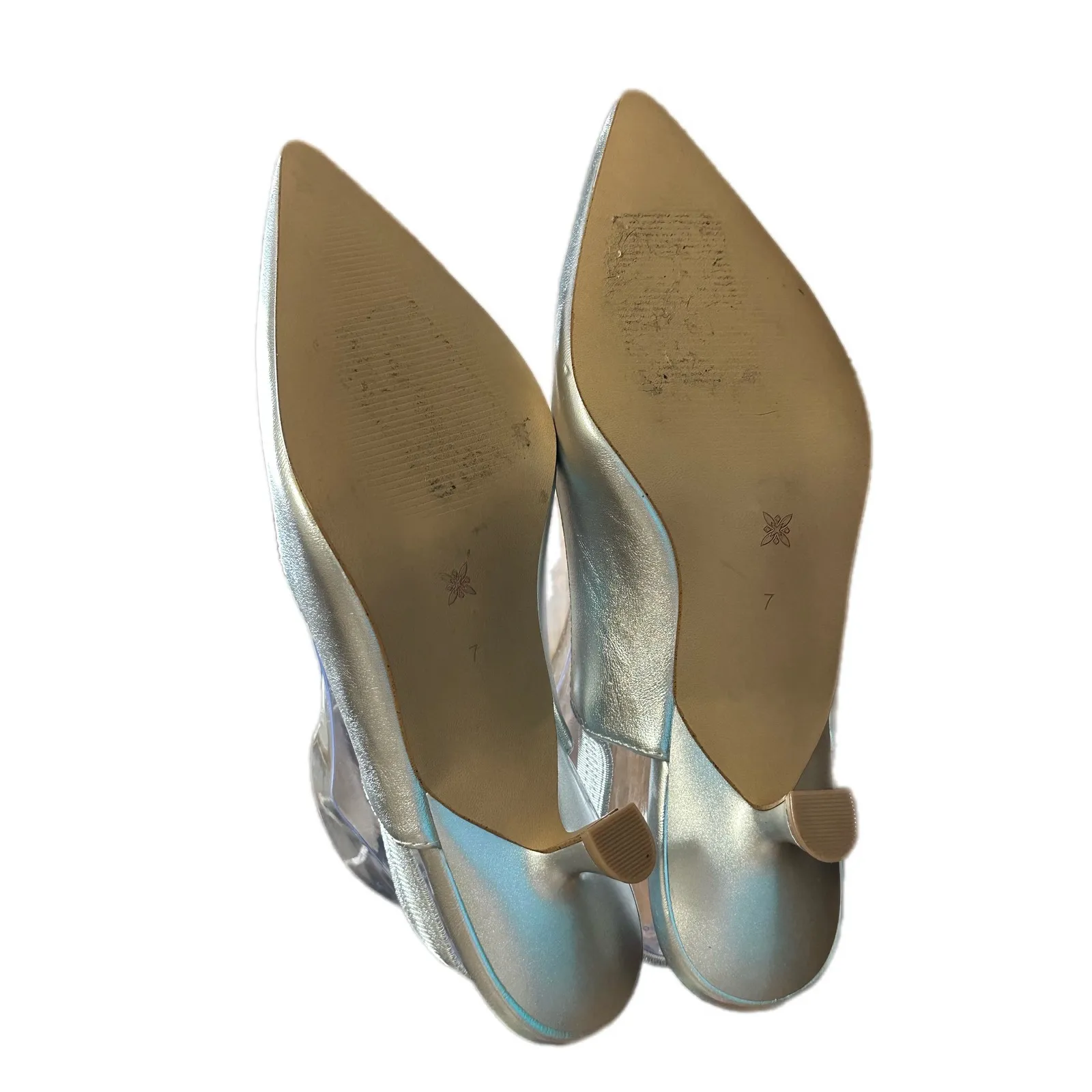 BCBG Generation Silver Metallic Pointed Toe Kitten Heel Slingback Pumps Size 7 - Image 9