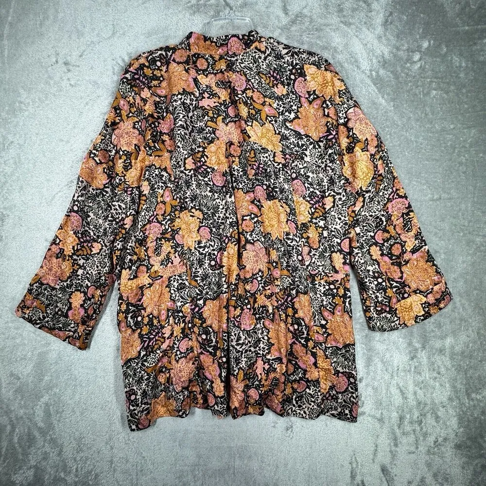 Free People Kimono Women Small Black Orange Floral Topper Flower Hippie Bohemian - Image 3